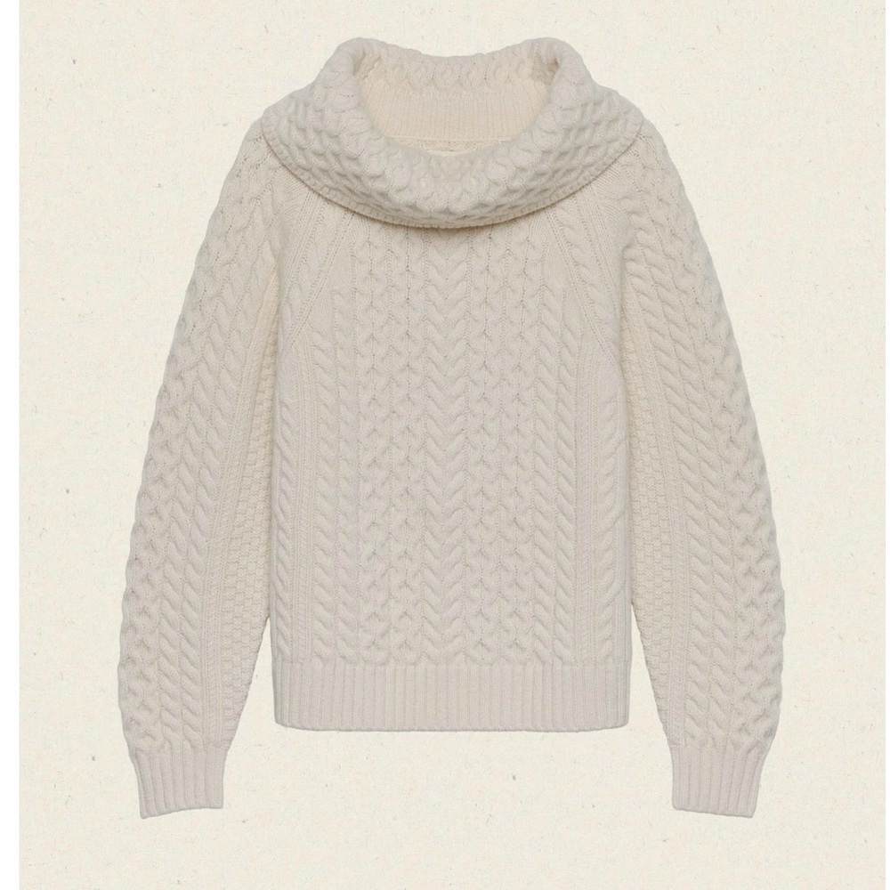 NWT Doen Gillian Fisherman Cable Knit Wool Roll Turtleneck Sweater Ivory XS